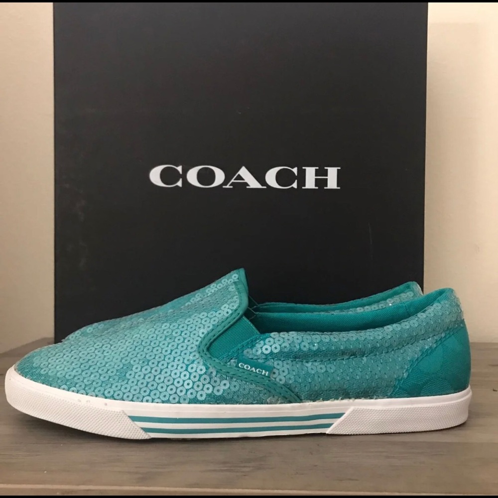 Coach sequin teal sneakers, woman’s size 7